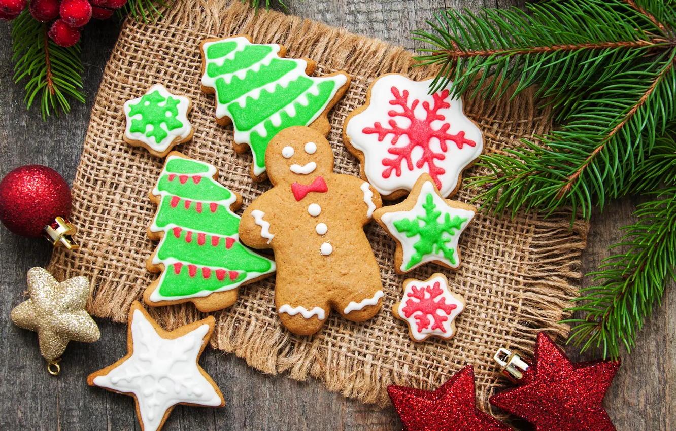 Фото обои украшения, новый год, Рождество, Christmas, wood, cookies, decoration, пряники