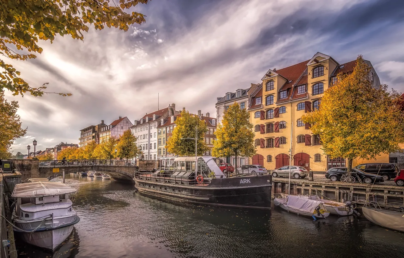 Фото обои осень, город, Дания, канал, столица, Копенгаген