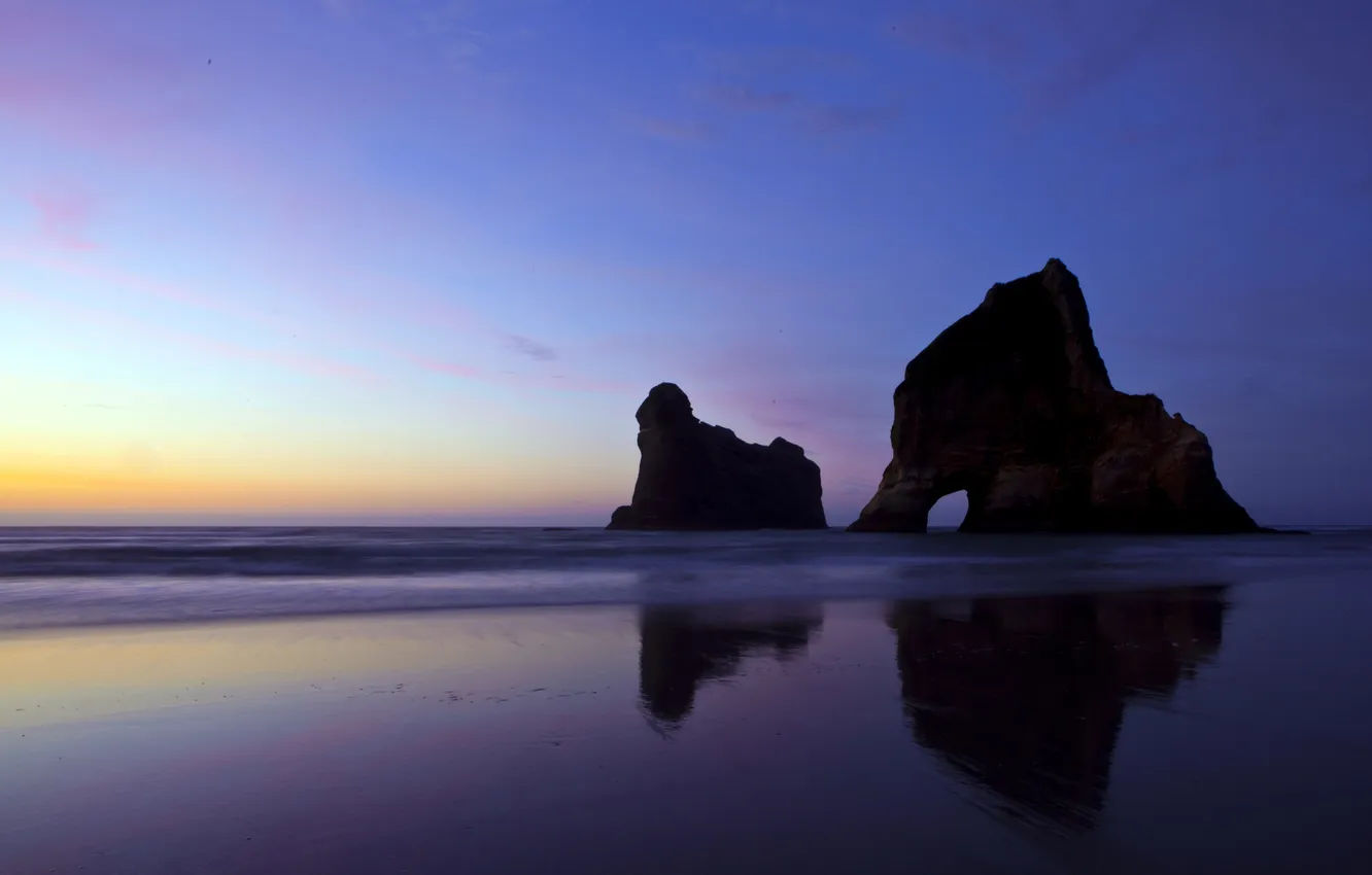 Фото обои beach, New Zealand, Sunset, water
