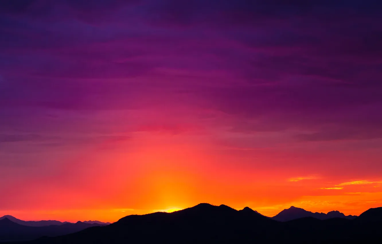 Фото обои небо, горы, силуэт, Аризона, зарево, США, Tucson