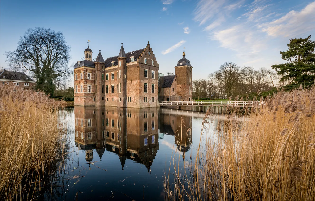 Фото обои отражение, замок, Нидерланды, Голландия, Castle Ruurlo