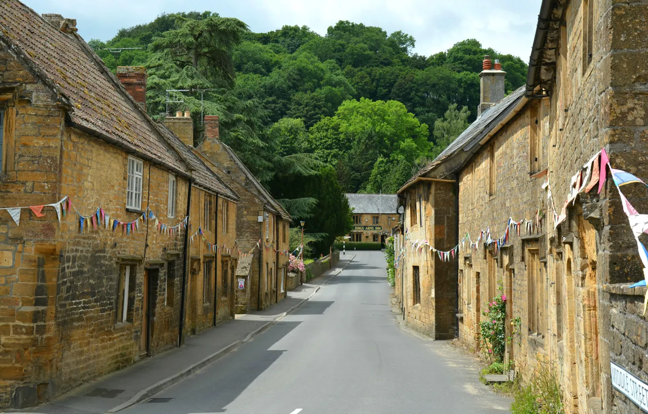 Фото обои Англия, дома, Дорога, Улица, Street, England, Road, Montacute