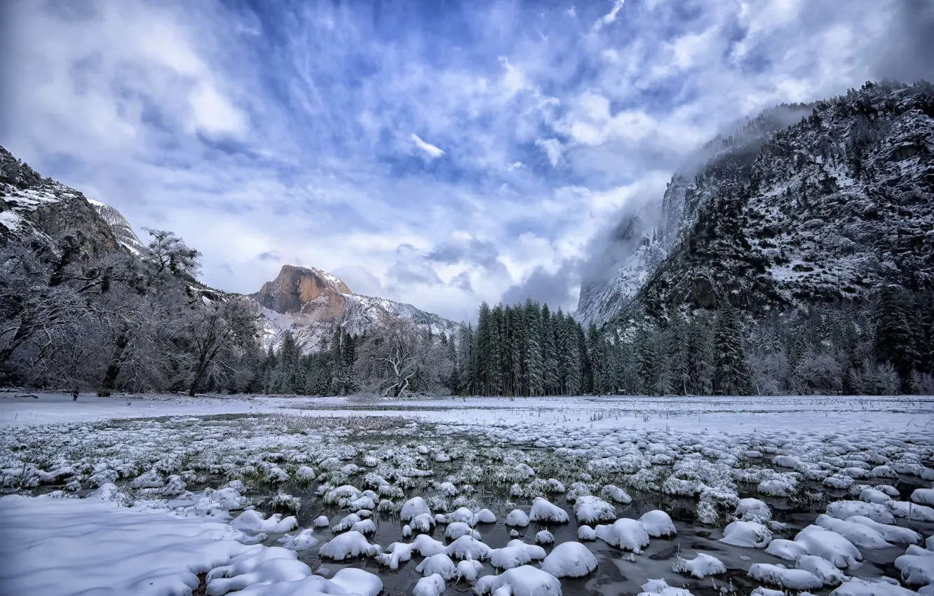 Фото обои зима, горы, природа