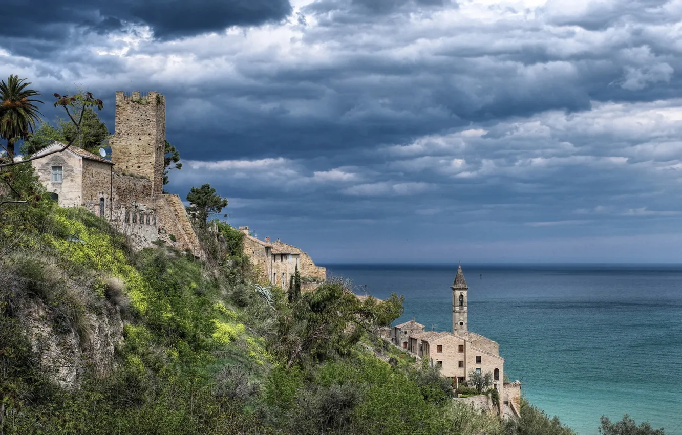 Фото обои море, пейзаж, дома