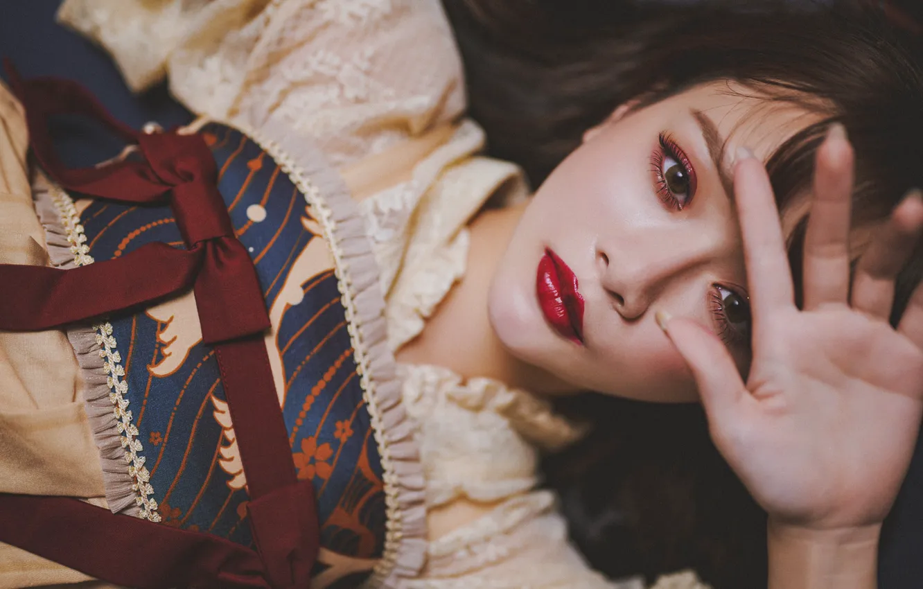 Фото обои девушка, лицо, модель, волосы, азиатка