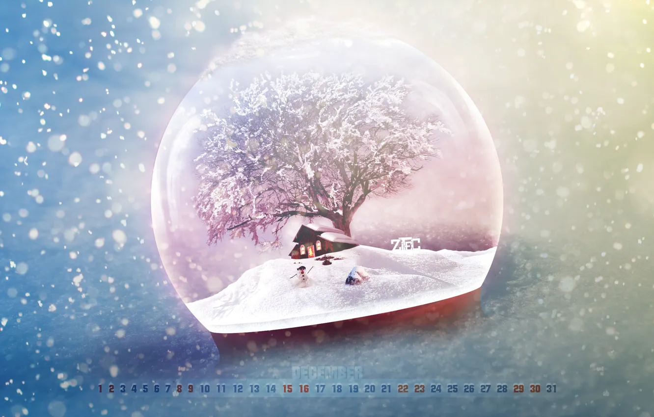 Фото обои зима, снег, дом, дерево, новый год, рождество, снеговик, new year