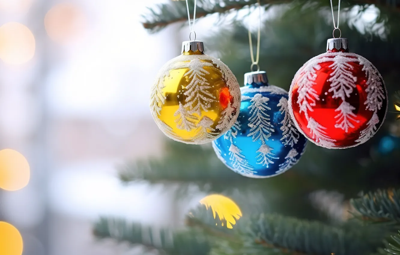 Фото обои украшения, фон, шары, елка, colorful, Новый Год, Рождество, new year