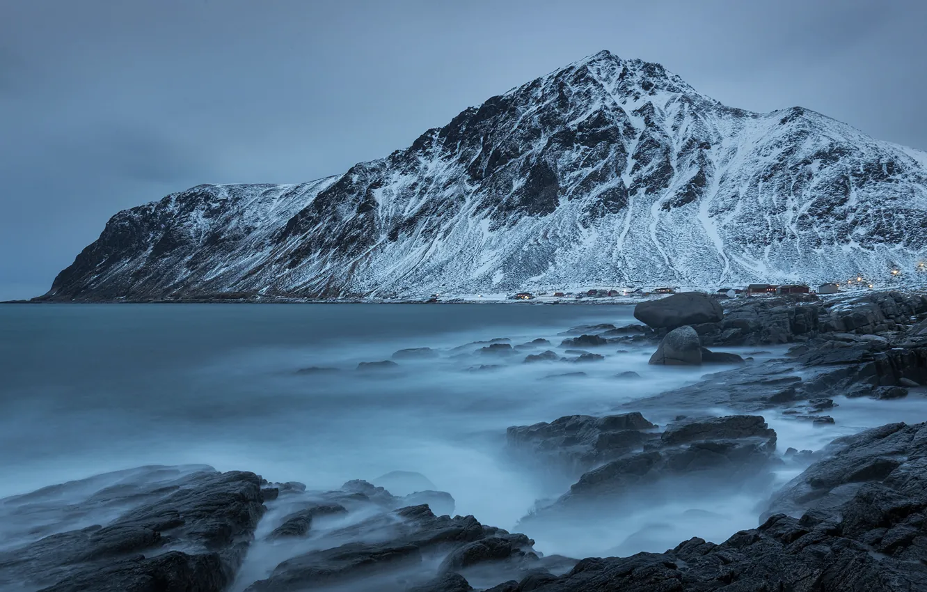Фото обои горы, берег, Норвегия, coast, mountains, Norway, Нурланн, Норвежское море