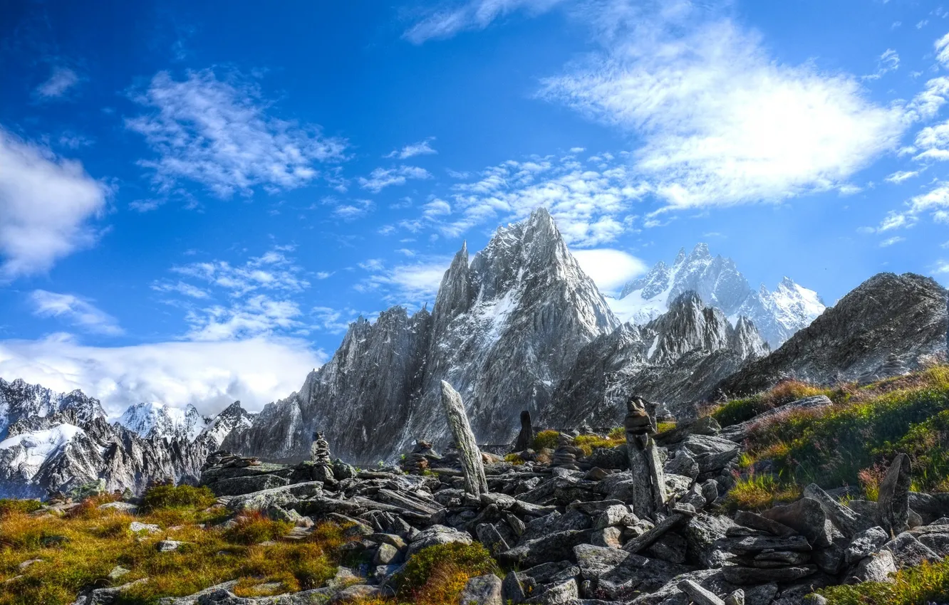 Фото обои горы, природа, камни, скалы, вершины