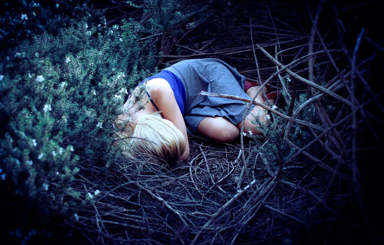 Фото обои лес, девушка, отдых, сон