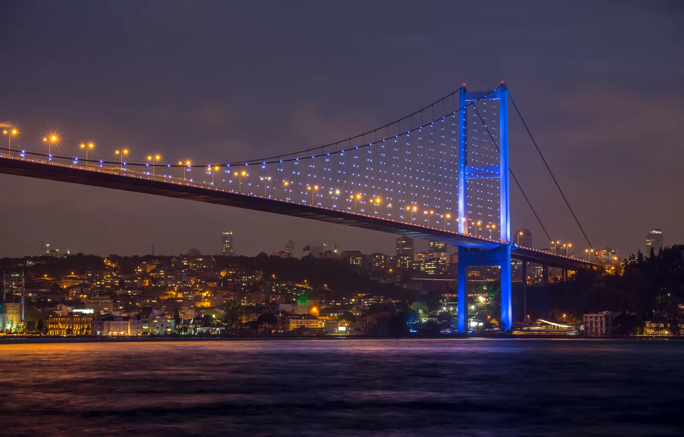 Фото обои city, sky, nature, Istanbul, turkey, beautiful view, Sea of Marmara, Bosphorus Bridge at night