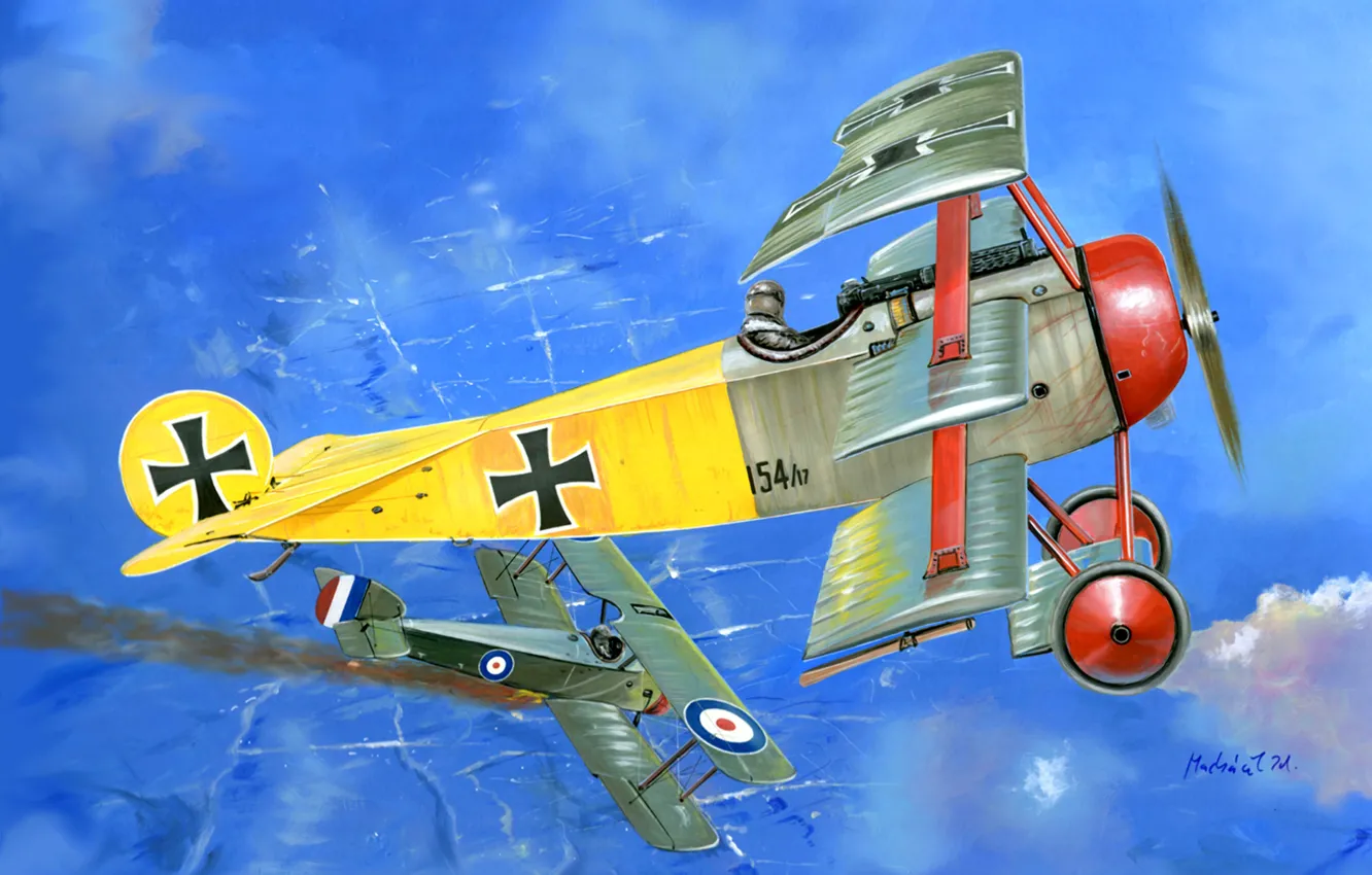 Фото обои Биплан, Триплан, Первая Мировая война, Боевой самолёт, Fokker DR.1