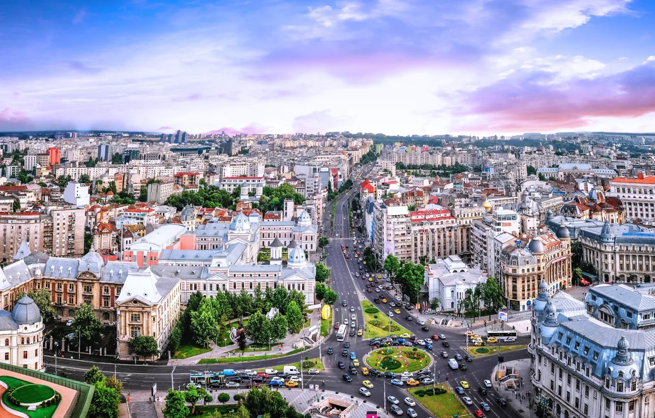 Фото обои дома, панорама, Румыния, Бухарест