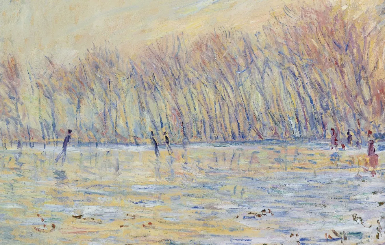 Фото обои пейзаж, картина, Claude Monet, Клод Моне, Катающиеся на Коньках в Живерни