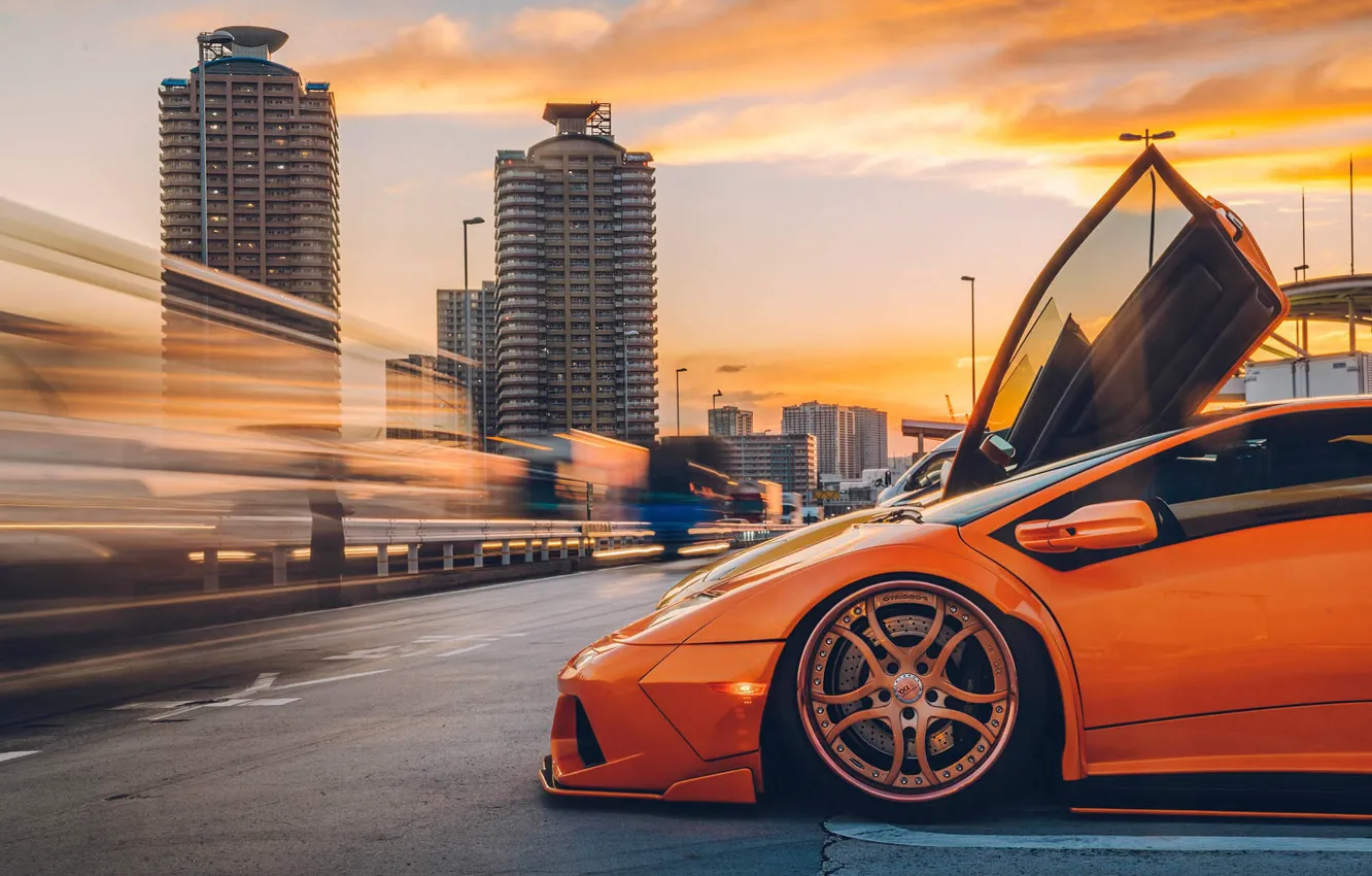 Фото обои Lamborghini, Diablo, Mark Riccioni, Night Tokyo