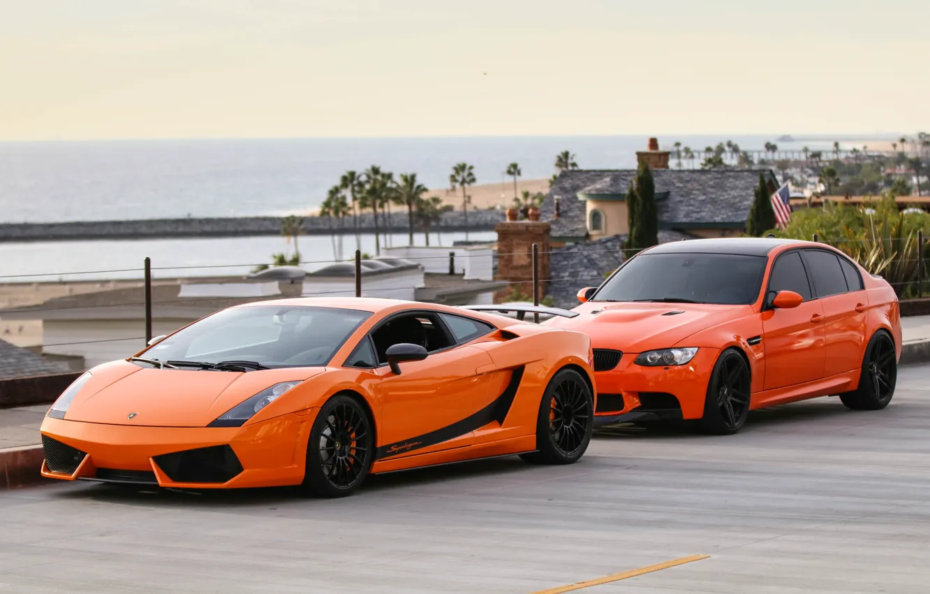 Фото обои Lamborghini, BMW, Gallardo, E90, LP570-4, M3