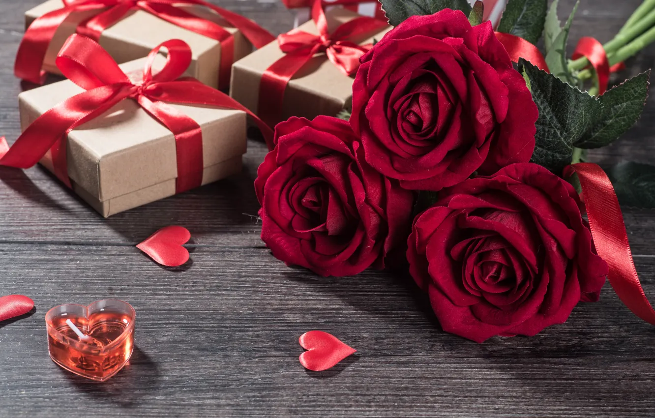Фото обои цветок, любовь, сердце, роза, свеча, подарки, сердечки, love