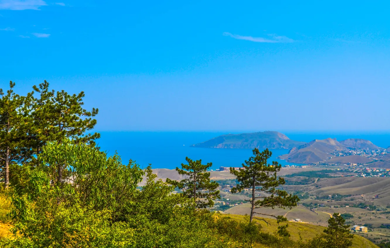 Фото обои лето, небо, солнце, деревья, пейзажи, красиво, жарко, Крым