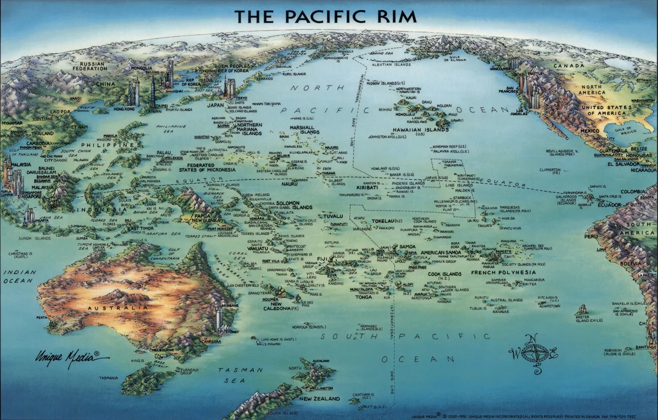 Фото обои Карта, World map, The Pacific Rim, Тихоокеанский регион