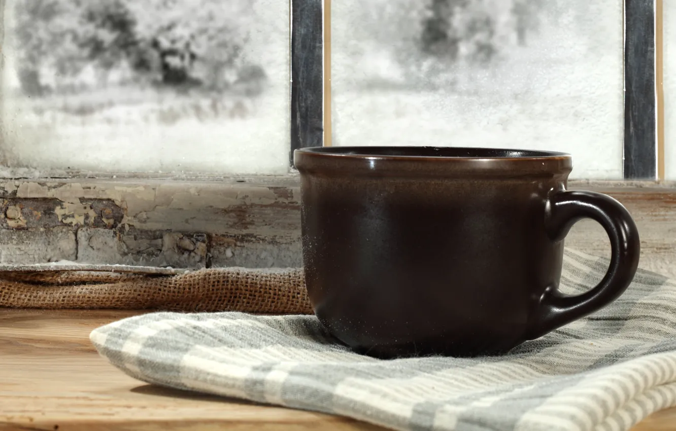 Фото обои холод, зима, снег, окно, мороз, чашка, winter, snow