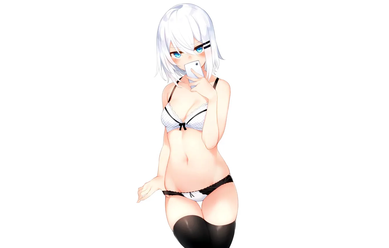 Фото обои girl, sexy, lingerie, pantsu, bra, cleavage, panties, thighhighs