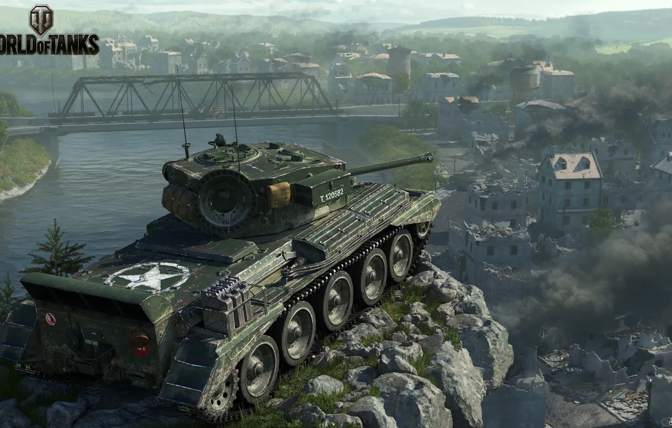 Фото обои мост, город, танк, World of Tanks, Cromwell-Berlin