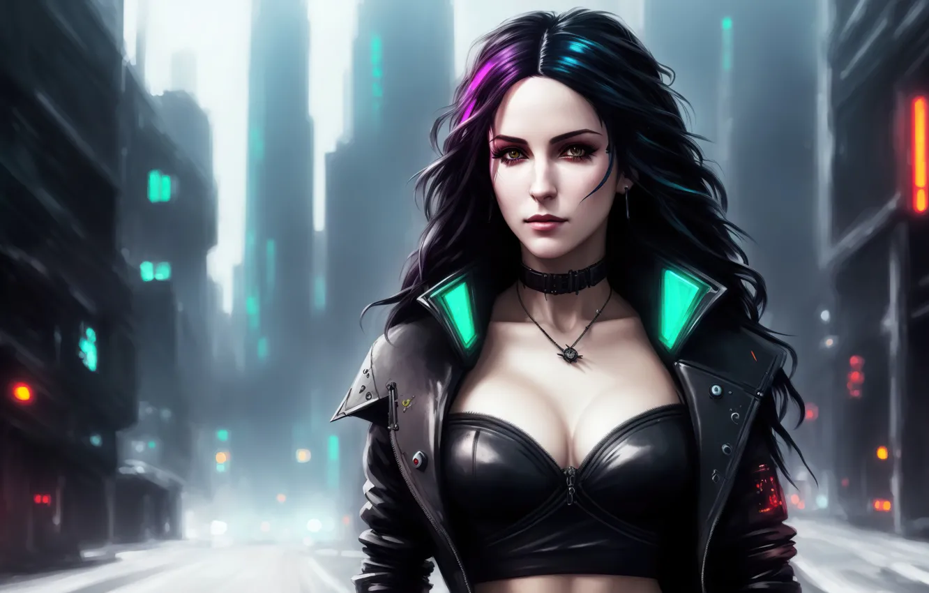 Фото обои girl, fantasy, art, cyberpunk, brunette, digital art, fantasy art, fantasy girl