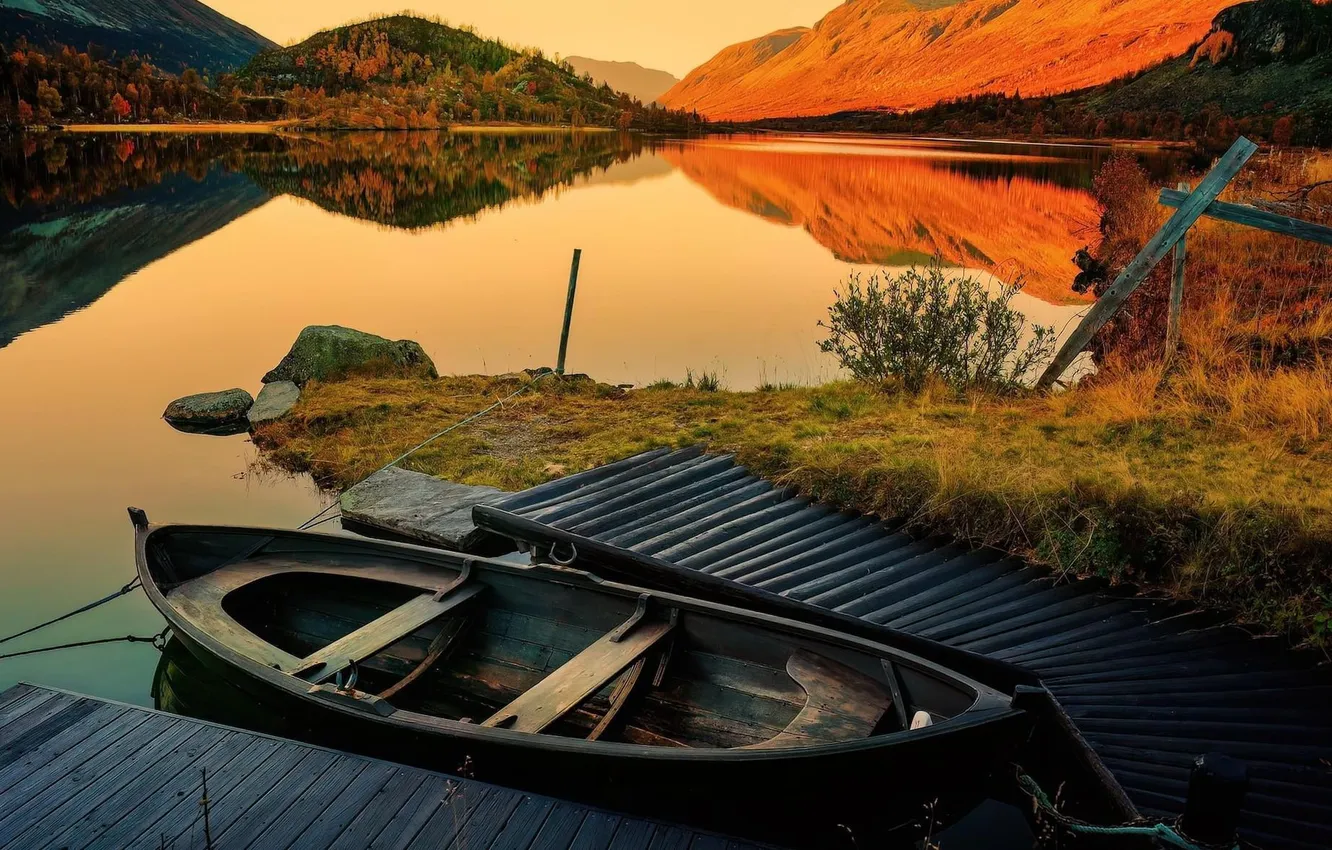 Фото обои forest, landscape, nature, boat, marina