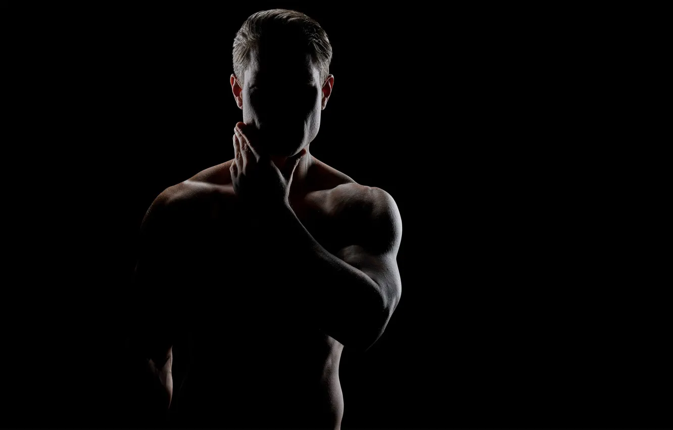 Фото обои dark, muscles, pose, shadows