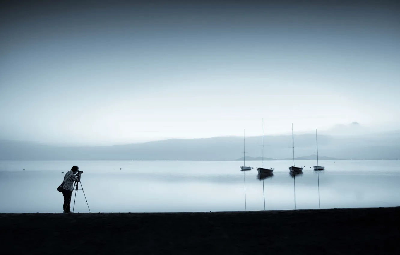 Фото обои озеро, лодки, фотограф