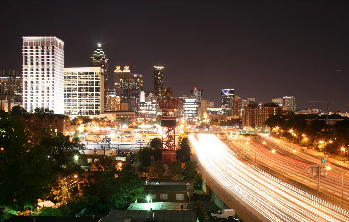Фото обои дорога, ночь, город, USA, Georgia, Atlanta