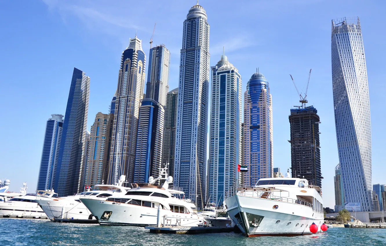 Фото обои яхты, небоскребы, порт, Dubai, дубай, harbor, Skyscrapers