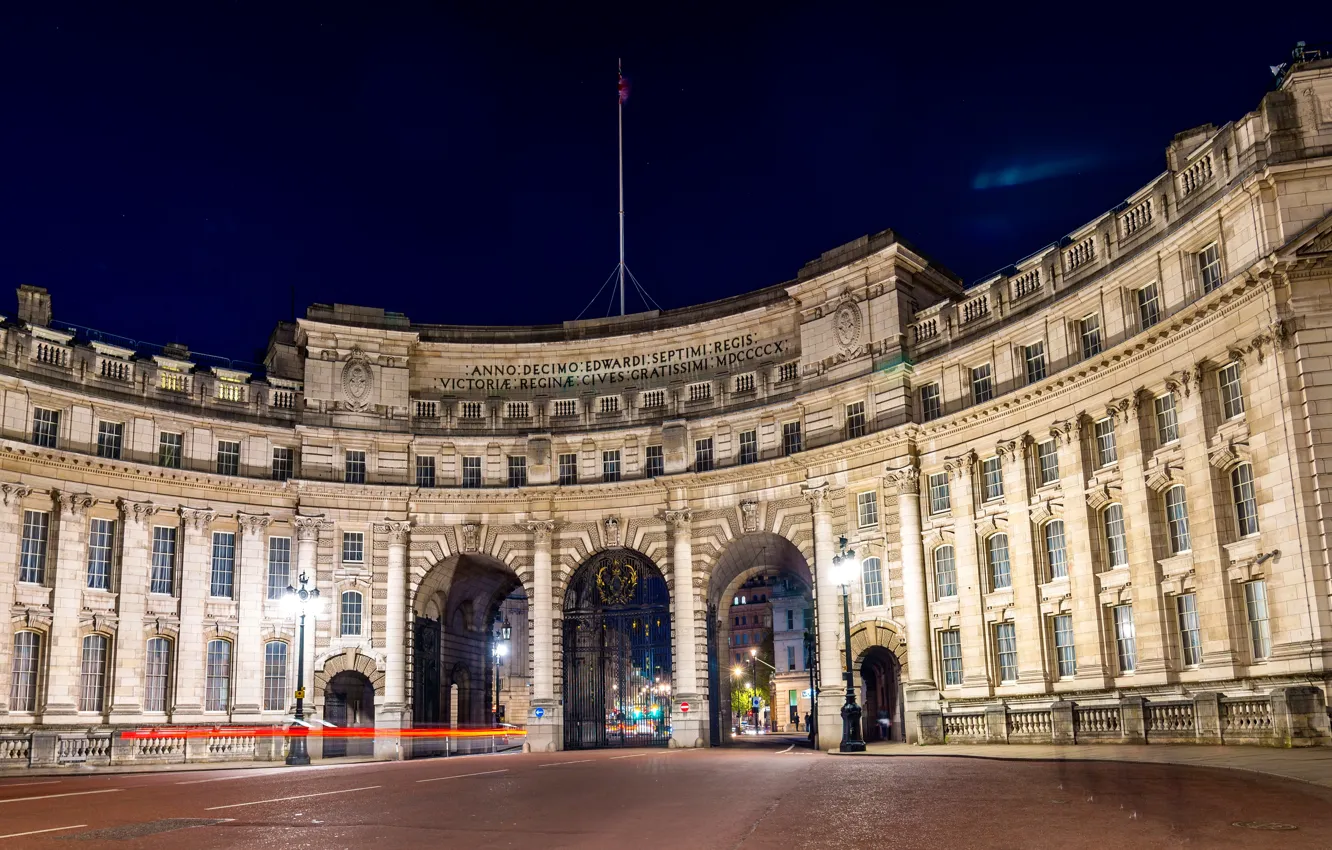Фото обои ночь, площадь, фонари, Великобритания, United Kingdom, Admiralty Arch