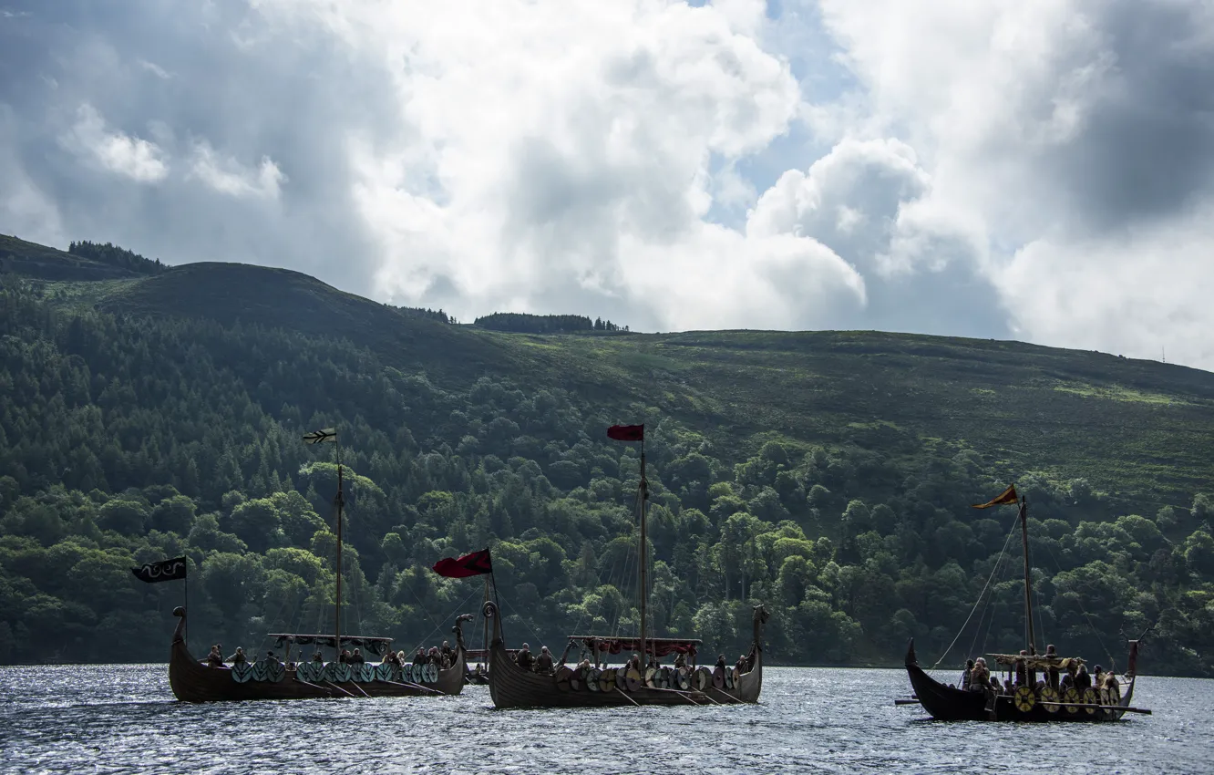 Фото обои пейзаж, поход, Vikings, Викинги, Драккары