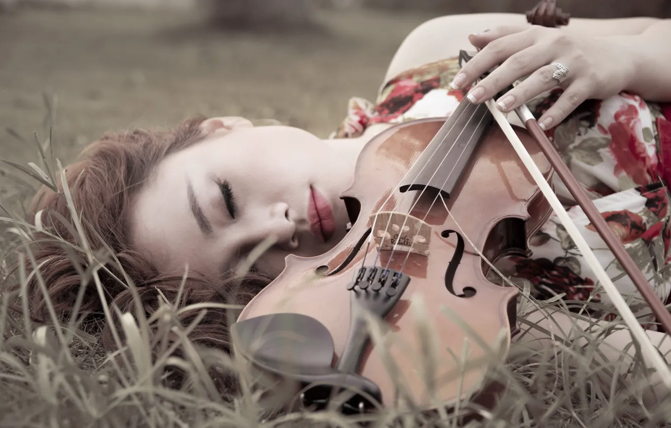 Фото обои девушка, музыка, скрипка