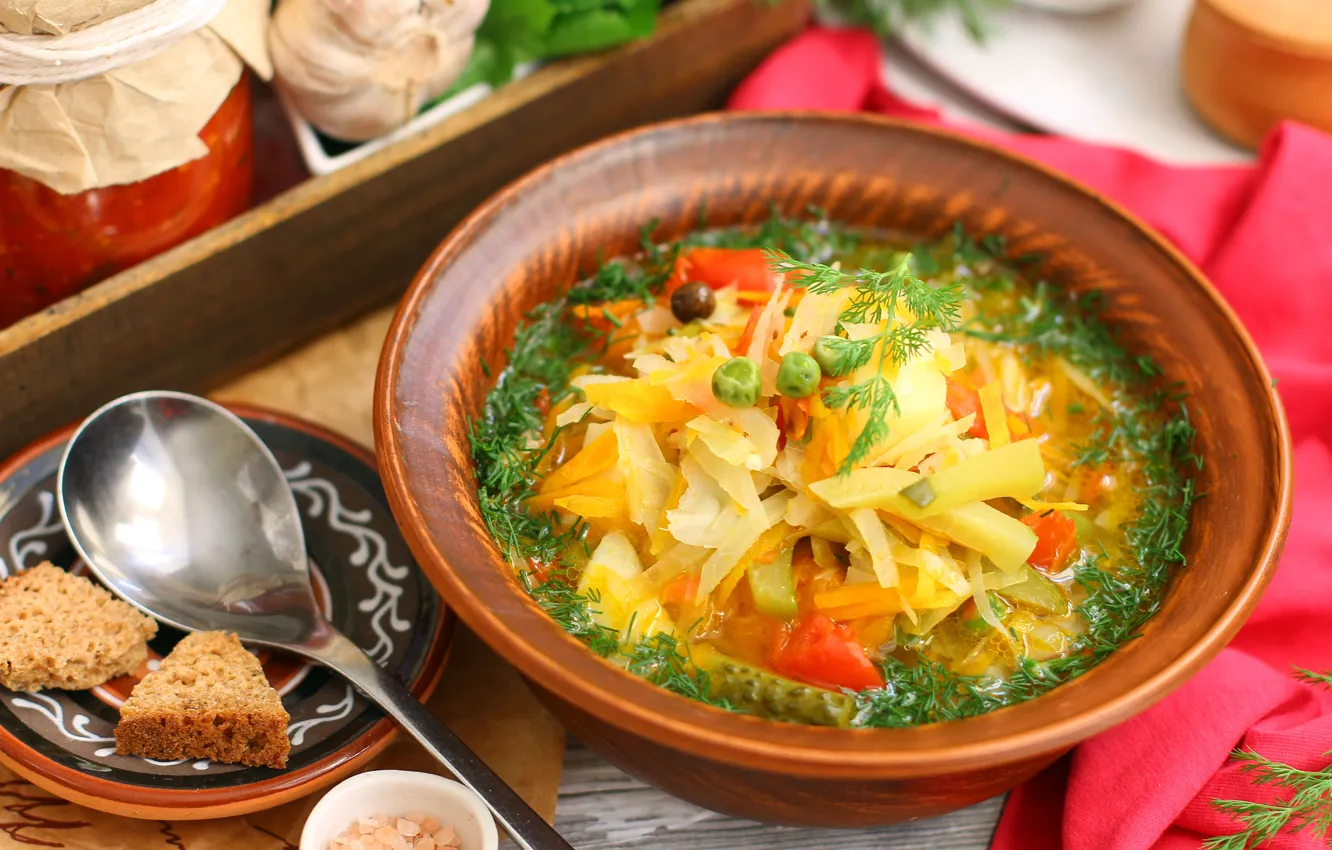 Фото обои хлеб, миска, овощи