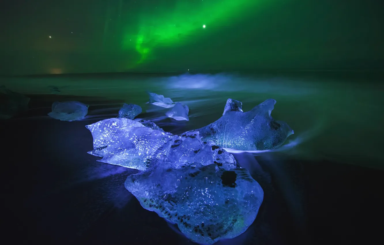 Фото обои Nature, Winter, Landscape, Water, Snow, Iceland, Travel, Northern Lights