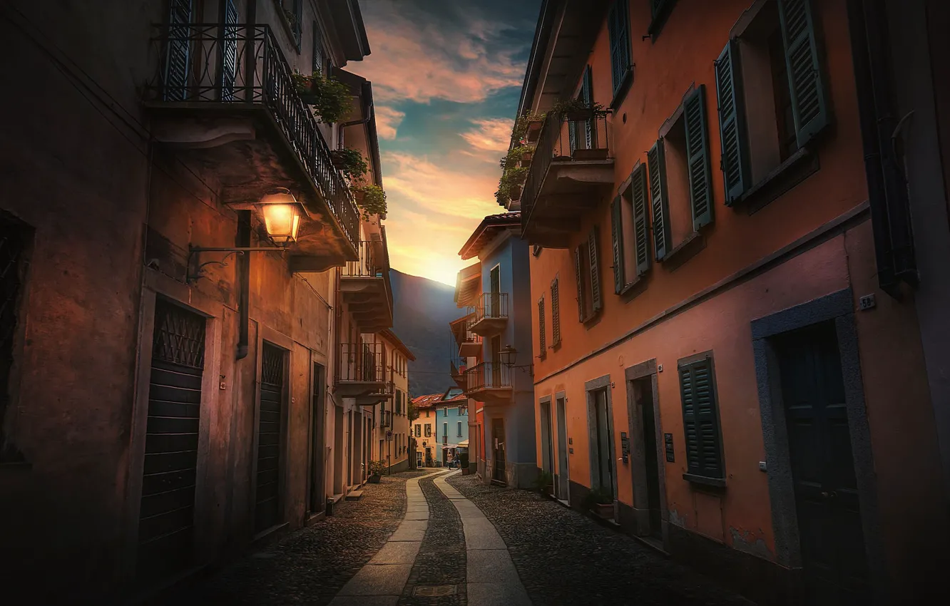 Фото обои улица, Италия, фонарь, Каннобио