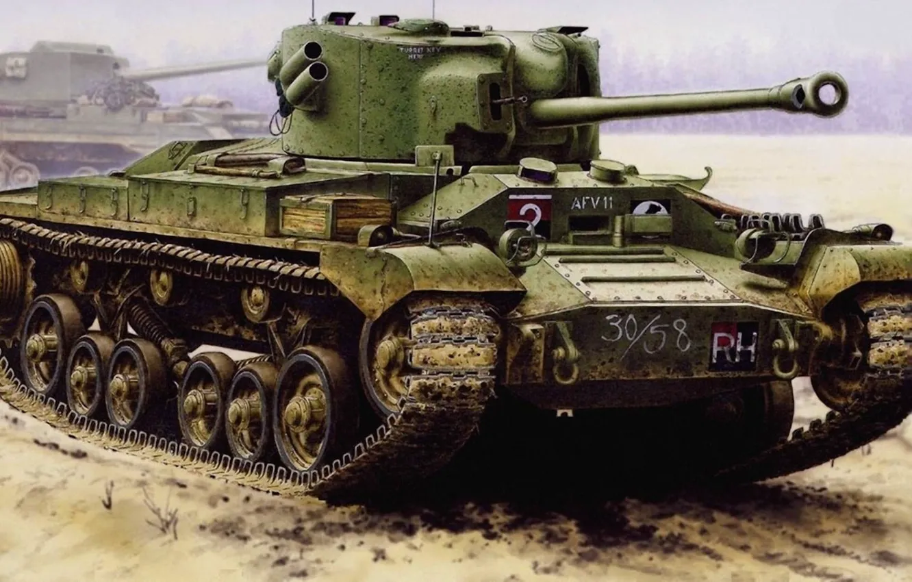 Фото обои рисунок, танк, британский, Валентайн