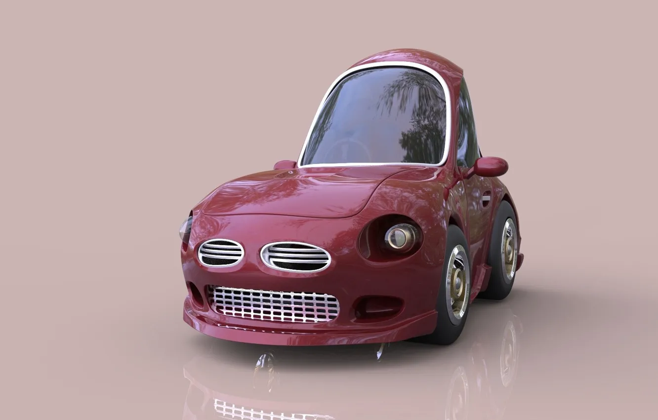 Фото обои арт, машинка, детская, Cartoon Cherry Red Stylized Car, Jonathan Israel Johnson