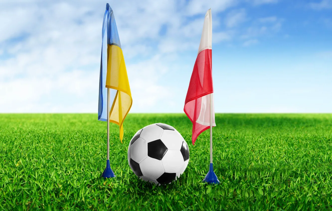 Фото обои wallpaper, sport, football, flags, Ukraine, ball, Poland