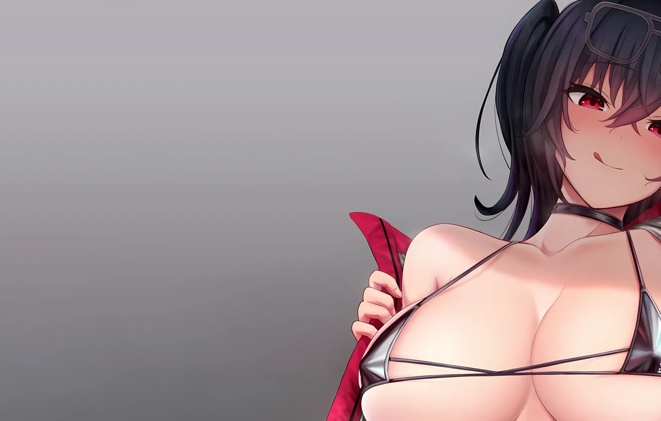 Фото обои girl, sexy, cleavage, boobs, anime, beautiful, red eyes, short hair