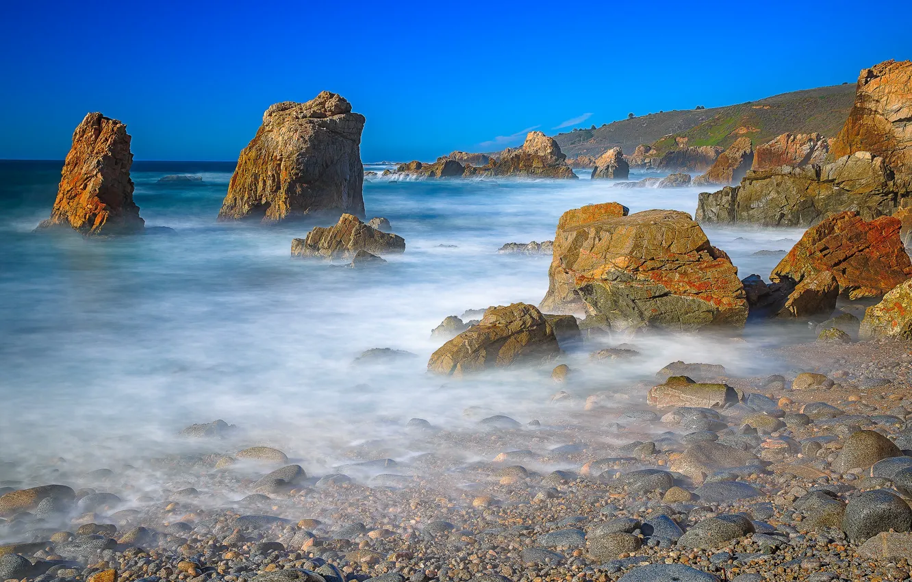 Фото обои море, камни, берег, Калифорния, США, Монтерей