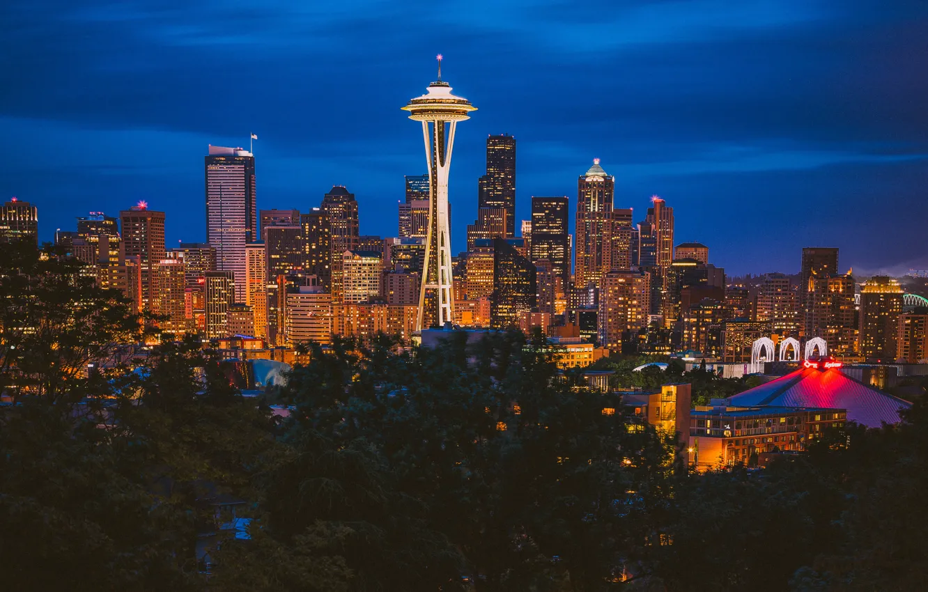 Фото обои lights, USA, United States, Washington, dusk, buildings, downtown, skyscrapers