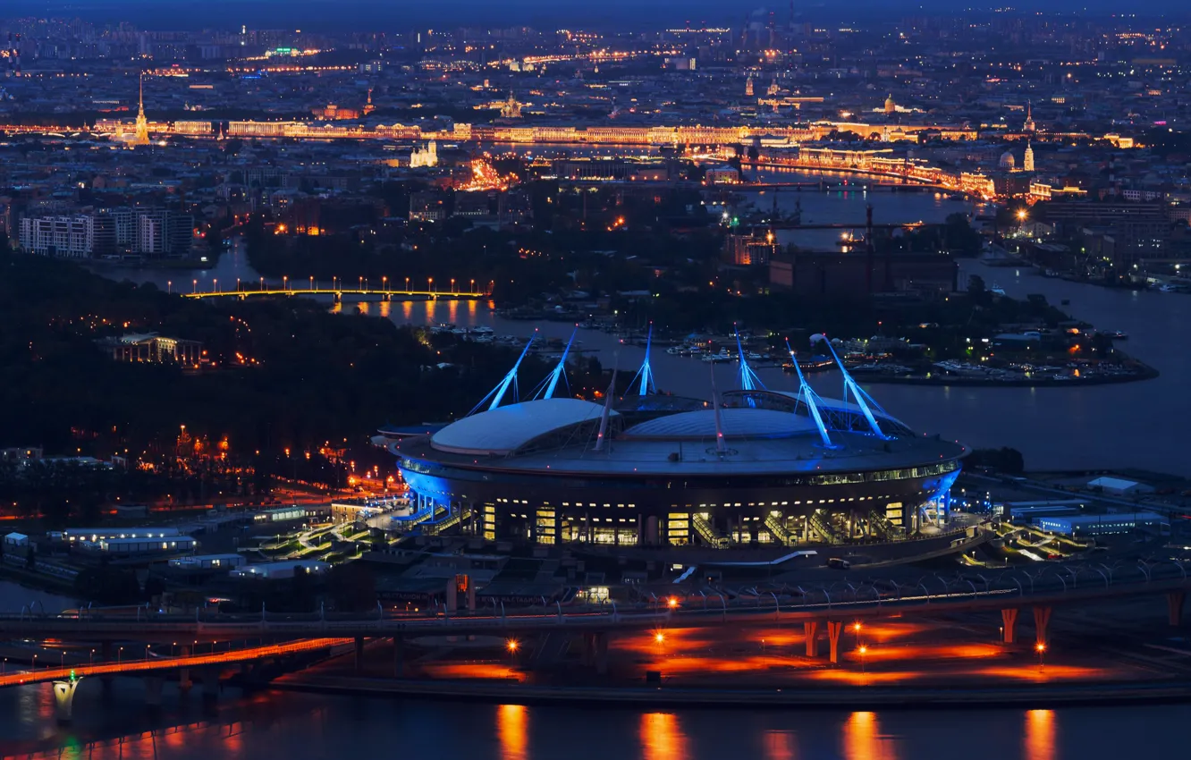 Фото обои Ночь, Санкт-Петербург, Zenit, Stadium, СПБ, Санкт Петербург, Saint Petersburg, Стадион «Санкт-Петербург»