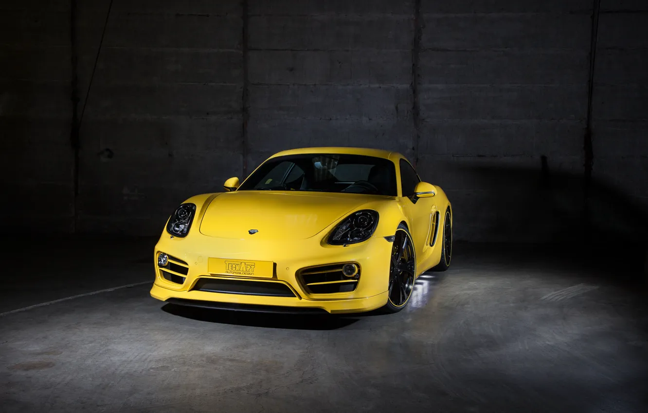Фото обои желтый, Porsche, Cayman, порше, TechArt, кайман