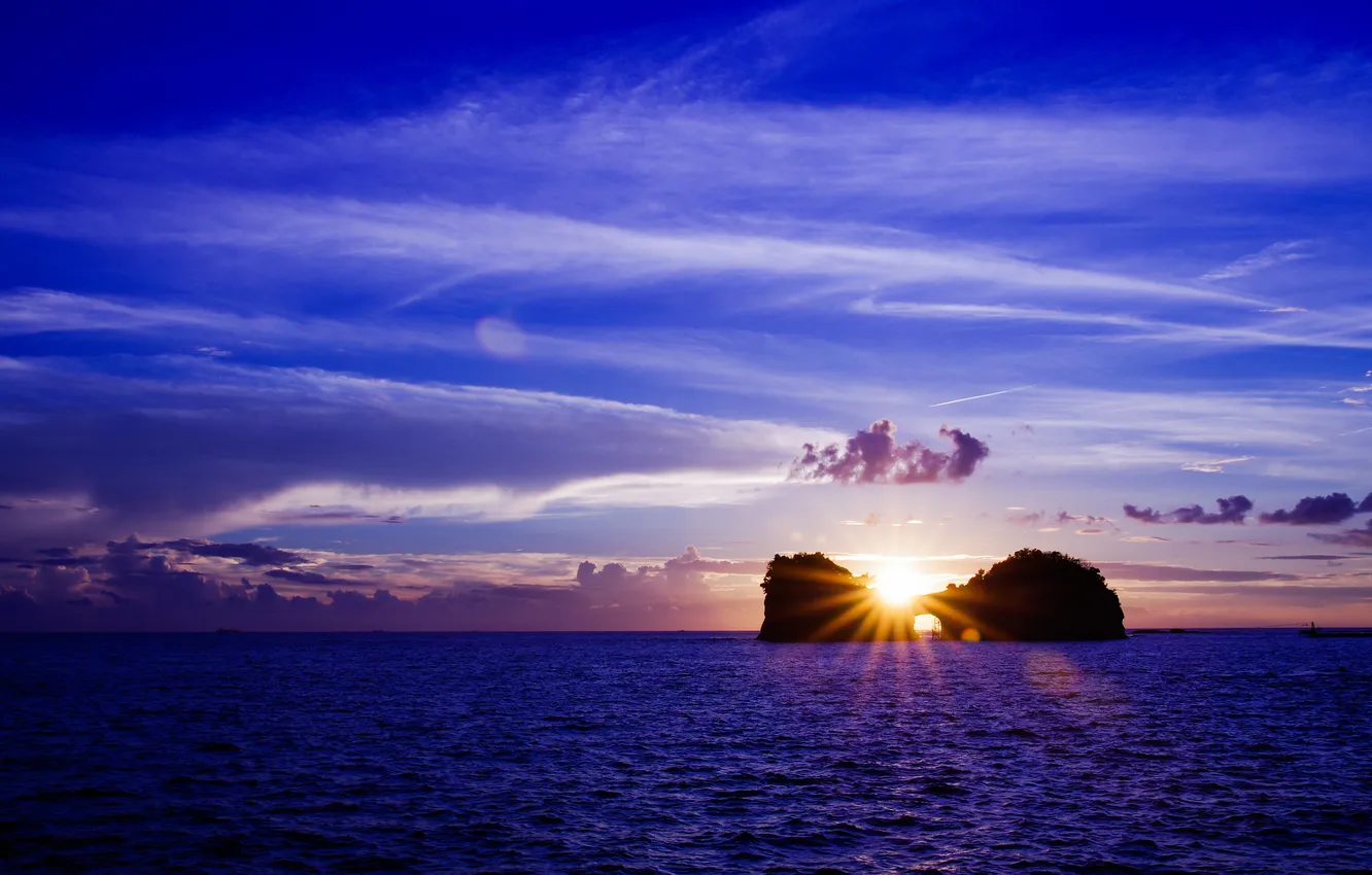 Фото обои море, небо, вода, солнце, пейзаж, закат