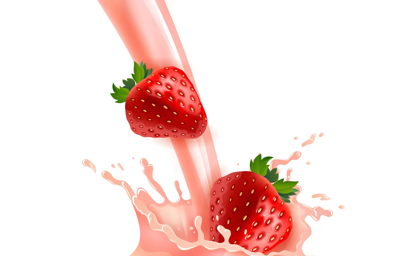 Фото обои всплеск, молоко, клубника, Strawberry, Milk