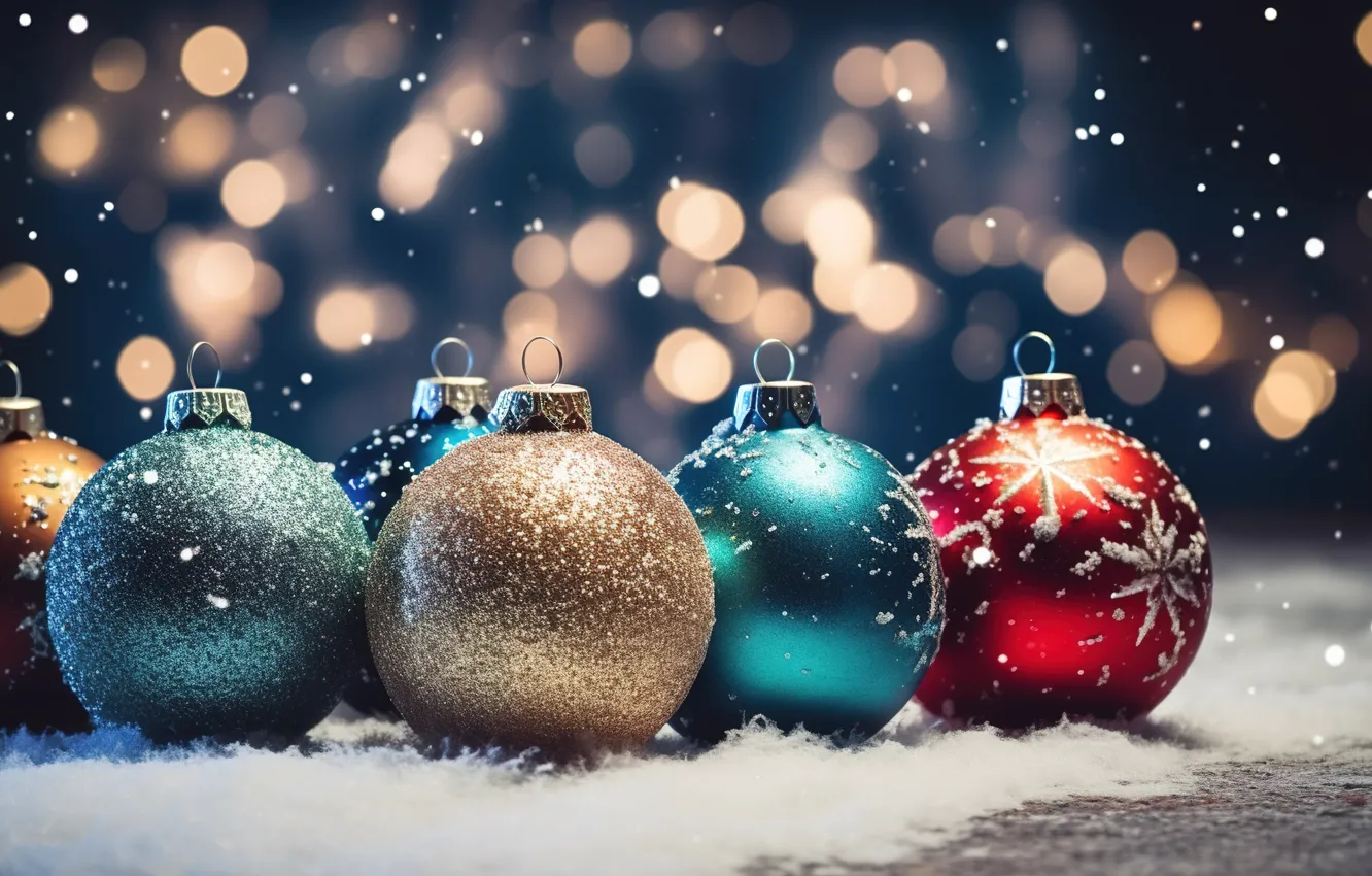 Фото обои зима, снег, украшения, шары, Новый Год, Рождество, new year, Christmas
