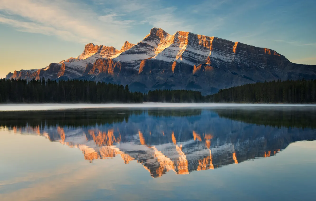Фото обои лес, природа, озеро, отражение, гора, lake, canada, reflection